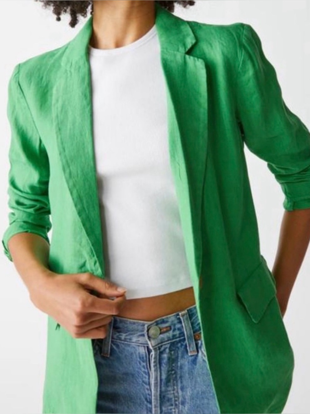 Women’s Green Single-Button Linen Blazer